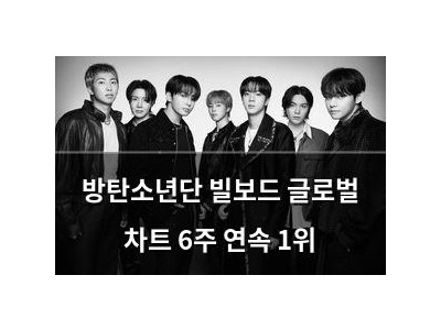 방탄소년단 빌보드 글로벌 차트 6주 연속 1위