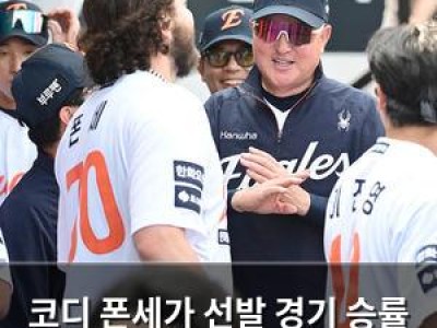 코디 폰세가 선발 경기 승률 8할대 한화 팬들 기대 높아