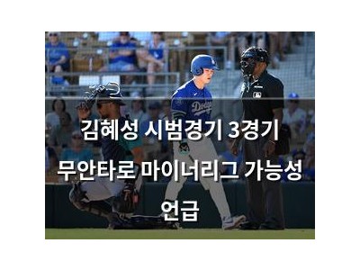 김혜성 시범경기 3경기 무안타로 마이너리그 가능성 언급